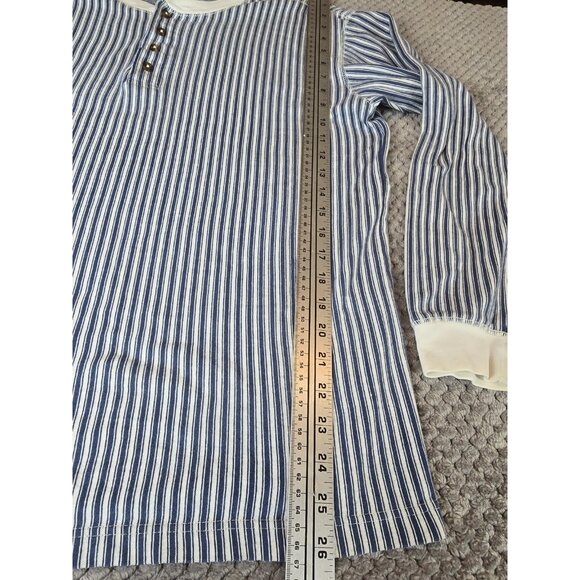 Vintage L.L.Bean Blue & White Pinstripe Long Sleeve T-Shirt Pullover Henley USA - Picture 5 of 5